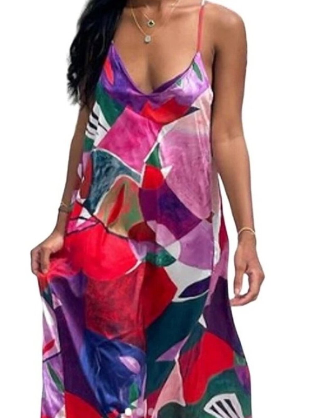 Nicole Miller NY Abstract Print Geo Charmuse Maxi Dress, M